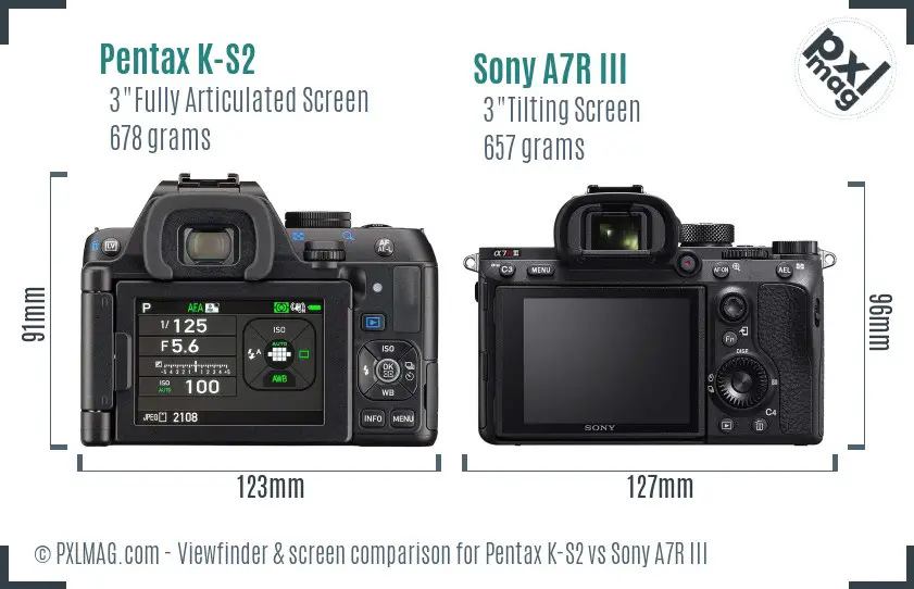 Pentax K-S2 vs Sony A7R III Screen and Viewfinder comparison