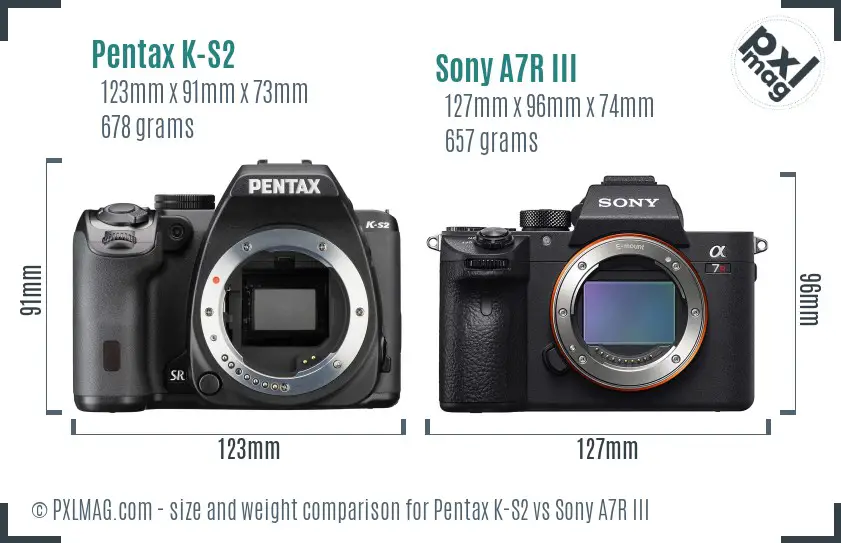 Pentax K-S2 vs Sony A7R III size comparison