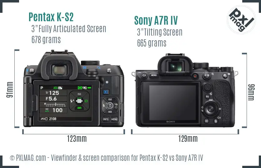 Pentax K-S2 vs Sony A7R IV Screen and Viewfinder comparison