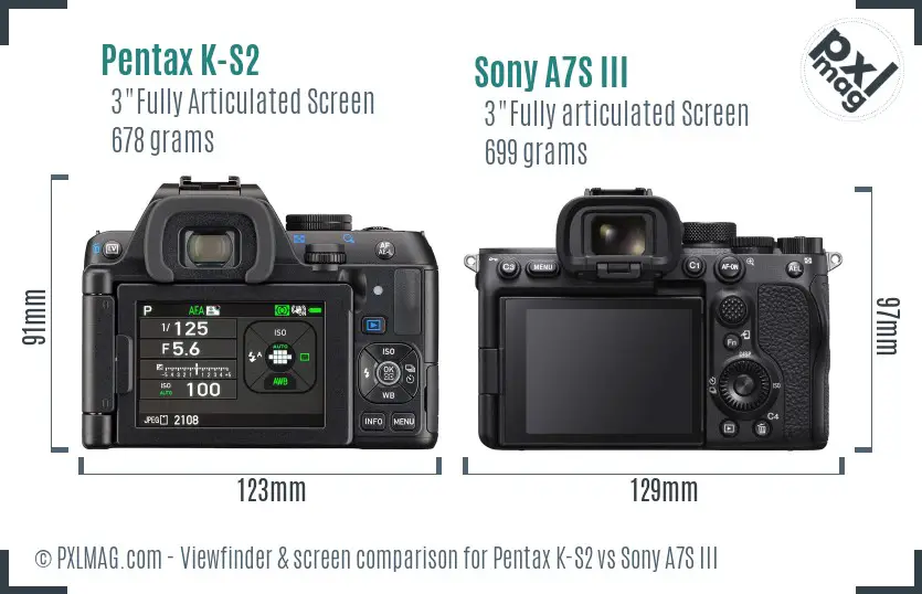 Pentax K-S2 vs Sony A7S III Screen and Viewfinder comparison