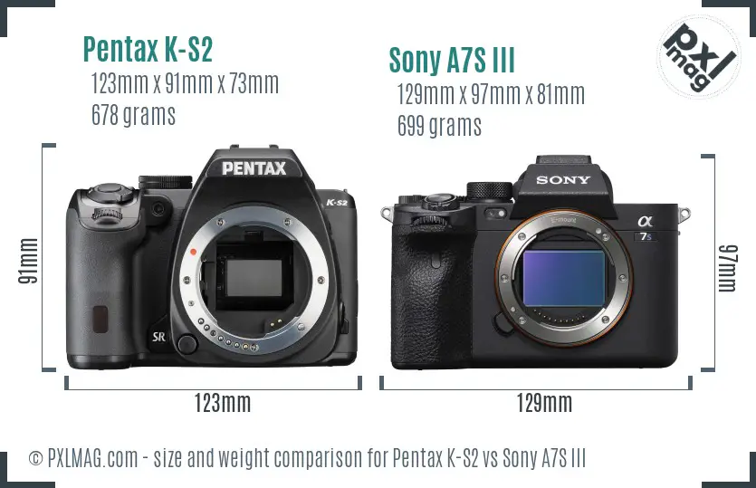 Pentax K-S2 vs Sony A7S III size comparison