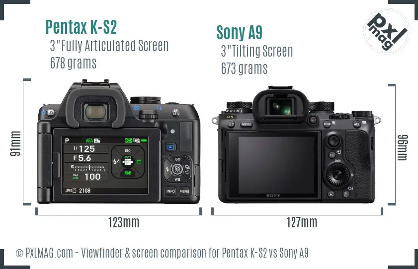 Pentax K-S2 vs Sony A9 Screen and Viewfinder comparison