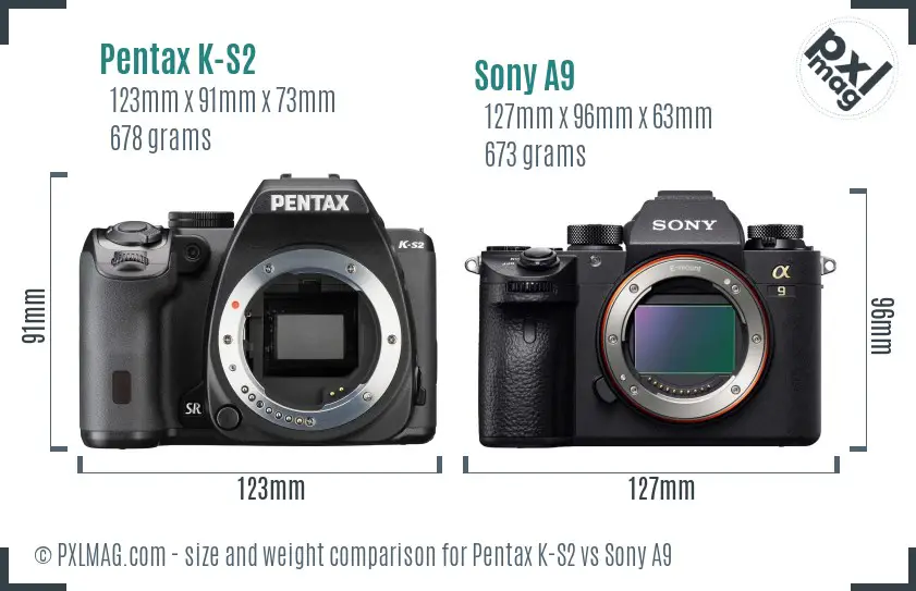 Pentax K-S2 vs Sony A9 size comparison
