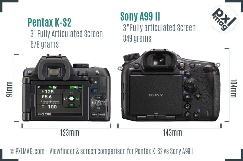 Pentax K-S2 vs Sony A99 II Screen and Viewfinder comparison