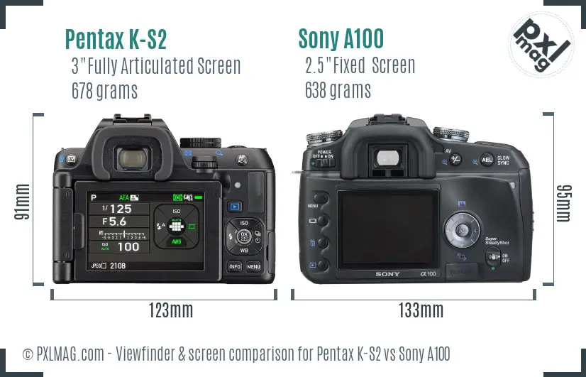 Pentax K-S2 vs Sony A100 Screen and Viewfinder comparison