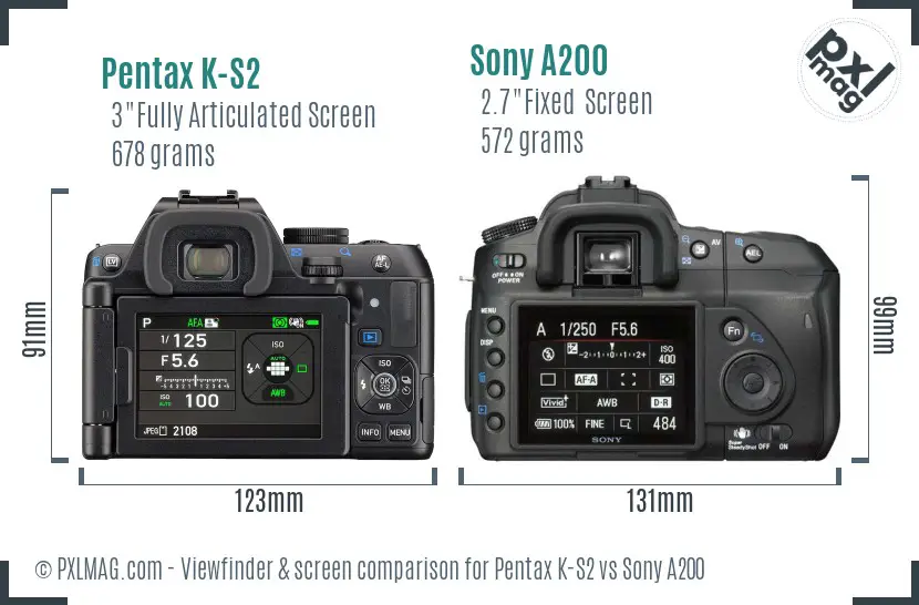 Pentax K-S2 vs Sony A200 Screen and Viewfinder comparison