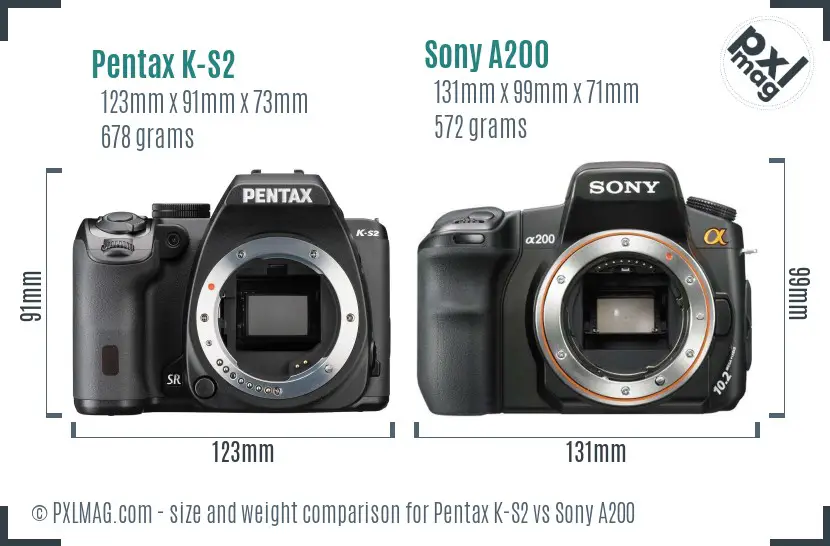 Pentax K-S2 vs Sony A200 size comparison