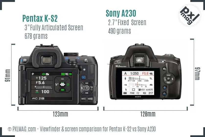 Pentax K-S2 vs Sony A230 Screen and Viewfinder comparison
