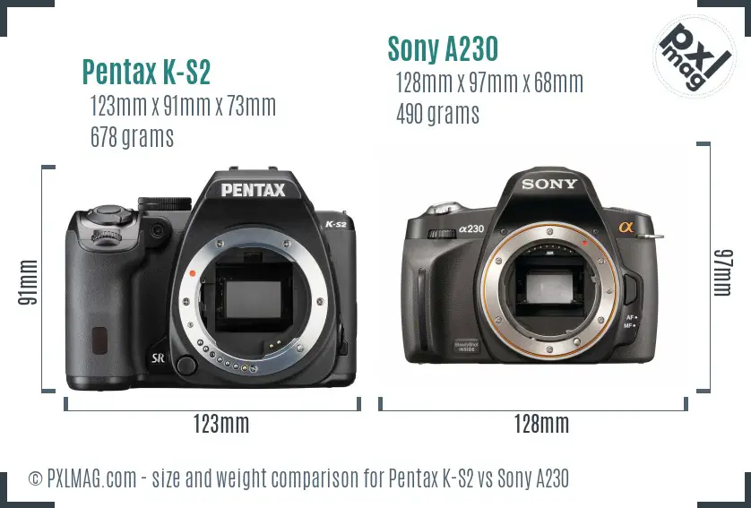 Pentax K-S2 vs Sony A230 size comparison