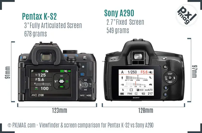 Pentax K-S2 vs Sony A290 Screen and Viewfinder comparison