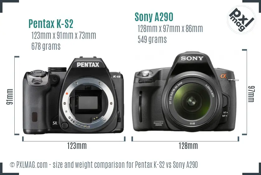 Pentax K-S2 vs Sony A290 size comparison
