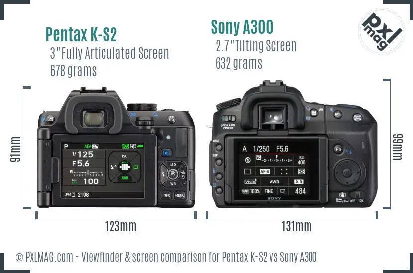 Pentax K-S2 vs Sony A300 Screen and Viewfinder comparison