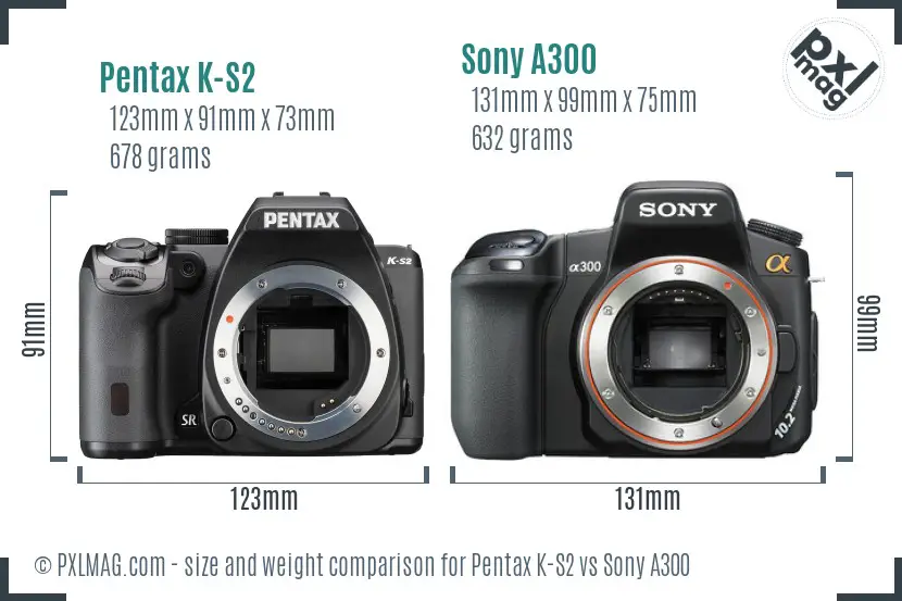 Pentax K-S2 vs Sony A300 size comparison