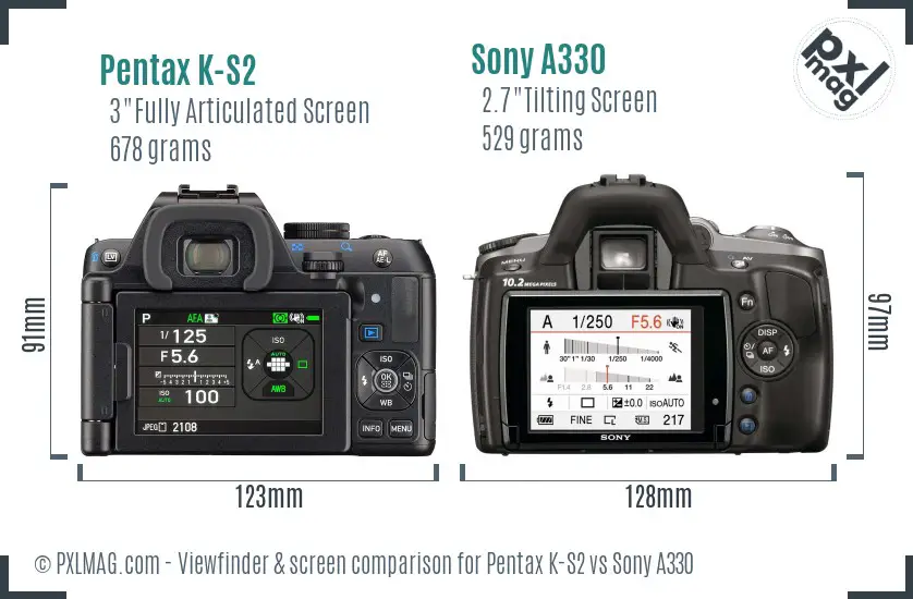 Pentax K-S2 vs Sony A330 Screen and Viewfinder comparison