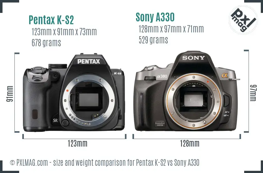 Pentax K-S2 vs Sony A330 size comparison