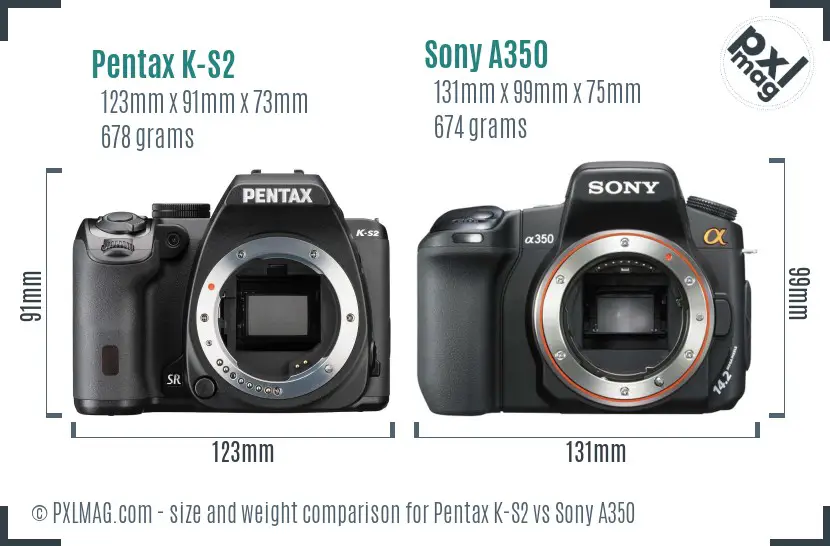 Pentax K-S2 vs Sony A350 size comparison