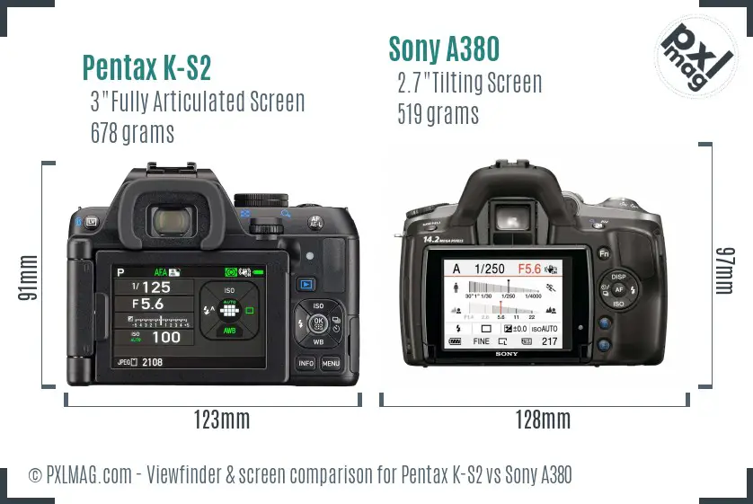 Pentax K-S2 vs Sony A380 Screen and Viewfinder comparison