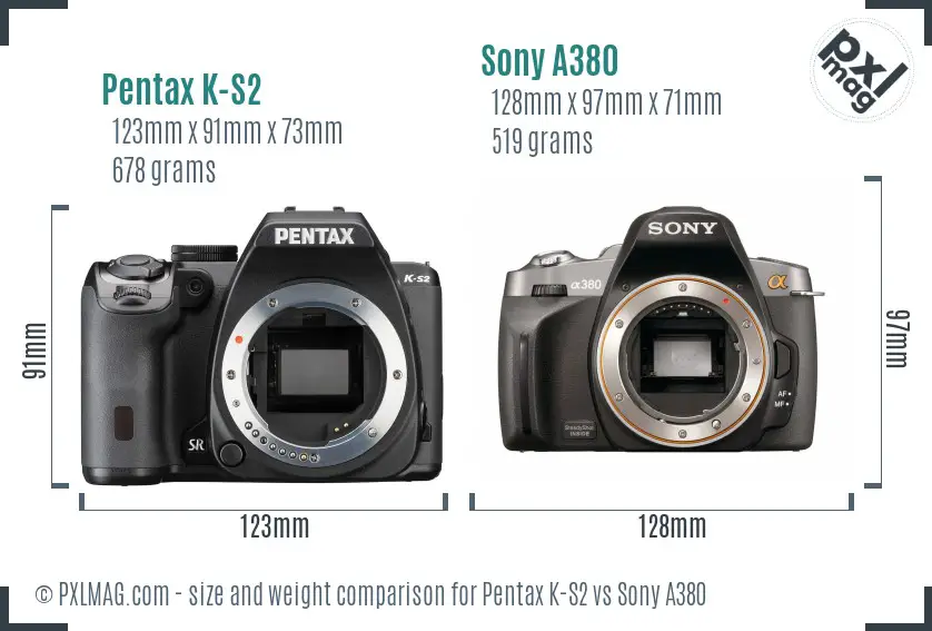 Pentax K-S2 vs Sony A380 size comparison