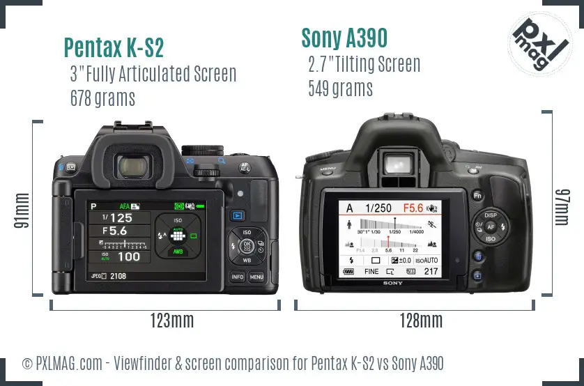 Pentax K-S2 vs Sony A390 Screen and Viewfinder comparison