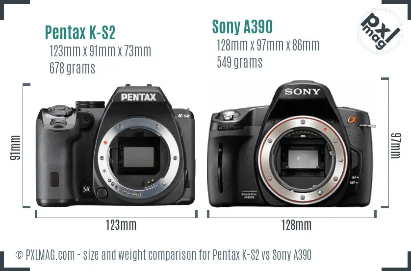 Pentax K-S2 vs Sony A390 size comparison