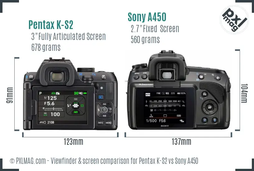 Pentax K-S2 vs Sony A450 Screen and Viewfinder comparison