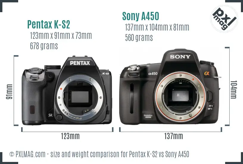 Pentax K-S2 vs Sony A450 size comparison