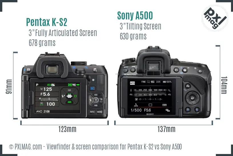 Pentax K-S2 vs Sony A500 Screen and Viewfinder comparison