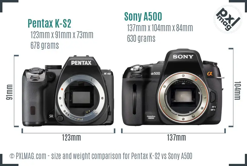 Pentax K-S2 vs Sony A500 size comparison