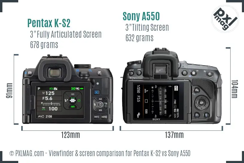 Pentax K-S2 vs Sony A550 Screen and Viewfinder comparison