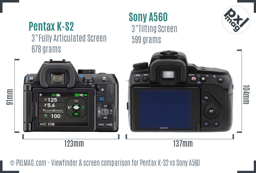 Pentax K-S2 vs Sony A560 Screen and Viewfinder comparison