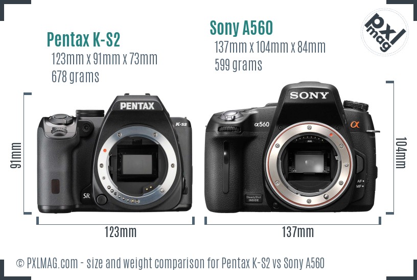 Pentax K-S2 vs Sony A560 size comparison