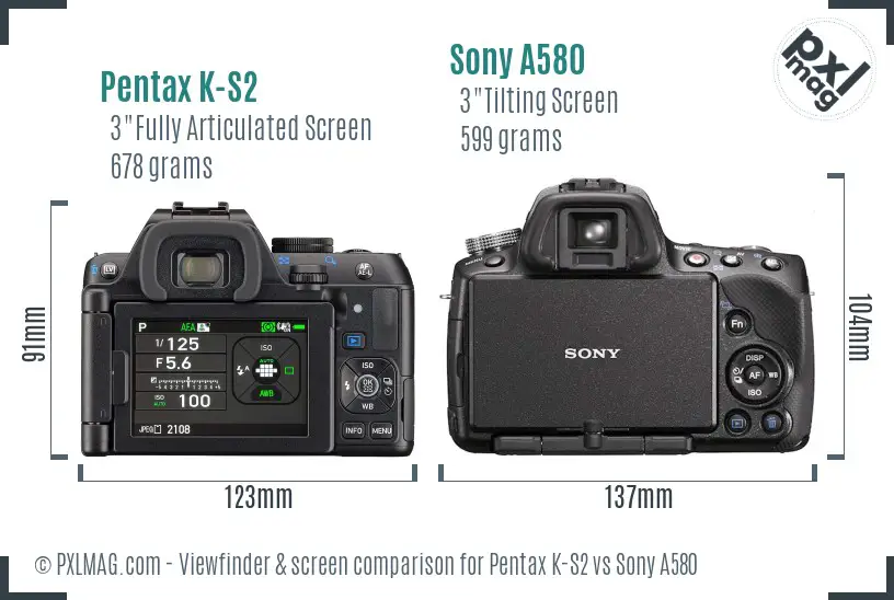 Pentax K-S2 vs Sony A580 Screen and Viewfinder comparison