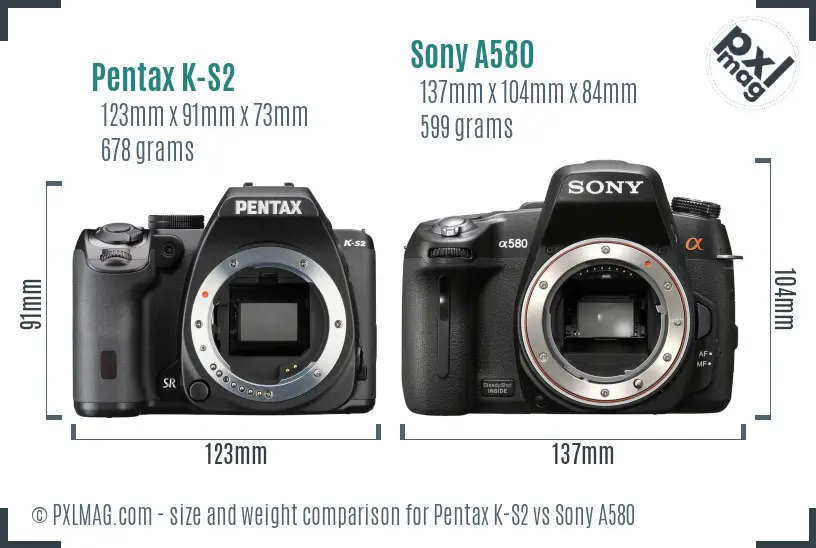 Pentax K-S2 vs Sony A580 size comparison