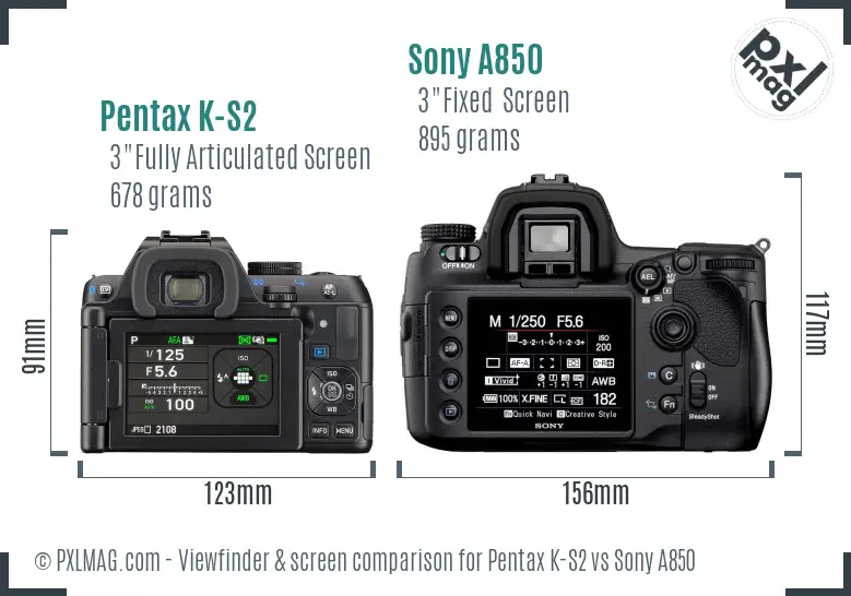 Pentax K-S2 vs Sony A850 Screen and Viewfinder comparison