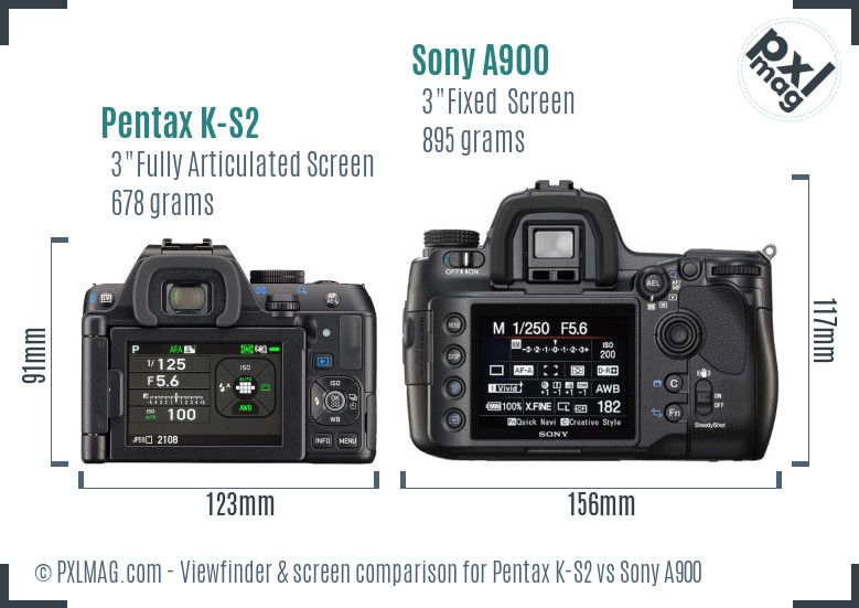 Pentax K-S2 vs Sony A900 Screen and Viewfinder comparison