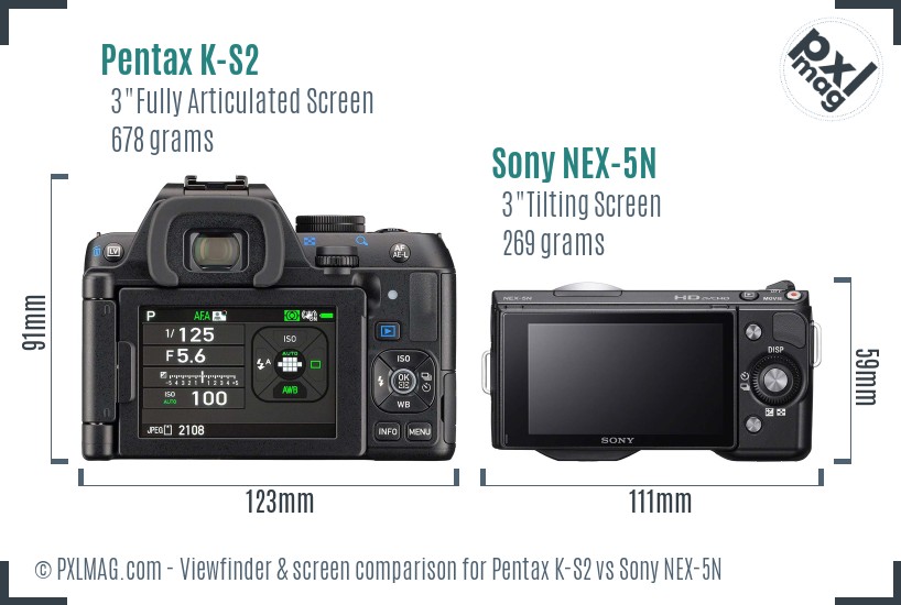 Pentax K-S2 vs Sony NEX-5N Screen and Viewfinder comparison
