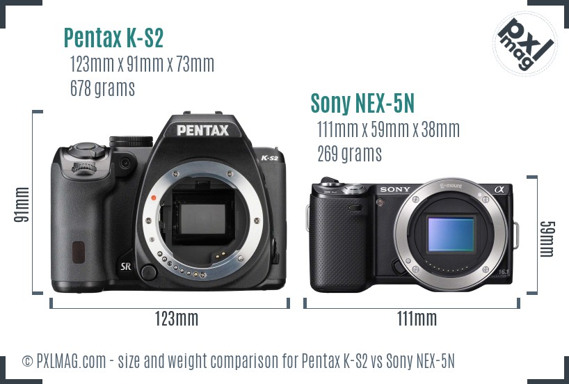 Pentax K-S2 vs Sony NEX-5N size comparison