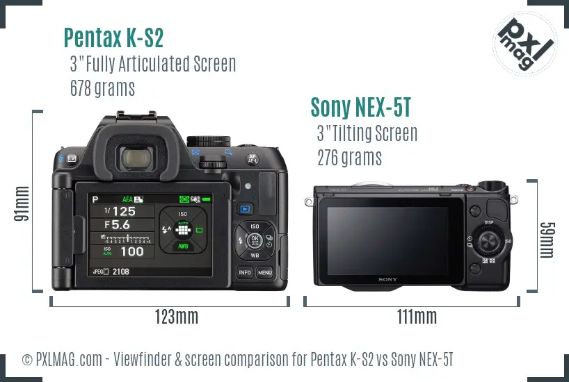 Pentax K-S2 vs Sony NEX-5T Screen and Viewfinder comparison