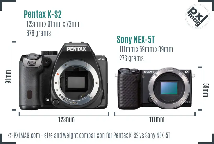 Pentax K-S2 vs Sony NEX-5T size comparison