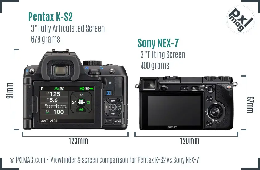 Pentax K-S2 vs Sony NEX-7 Screen and Viewfinder comparison Pentax K-S2 vs Sony NEX-7 Screen and Viewfinder comparison