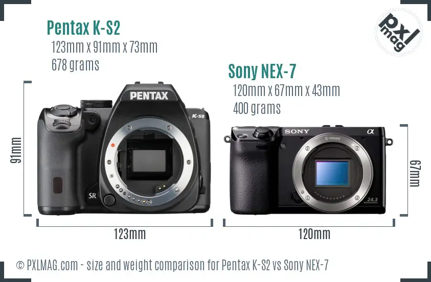 Pentax K-S2 vs Sony NEX-7 size comparison Pentax K-S2 vs Sony NEX-7 size comparison