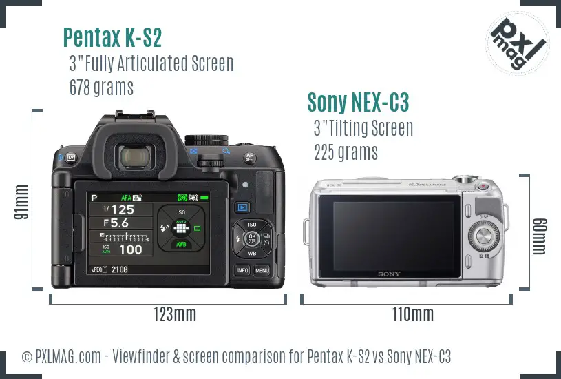 Pentax K-S2 vs Sony NEX-C3 Screen and Viewfinder comparison Pentax K-S2 vs Sony NEX-C3 Screen and Viewfinder comparison