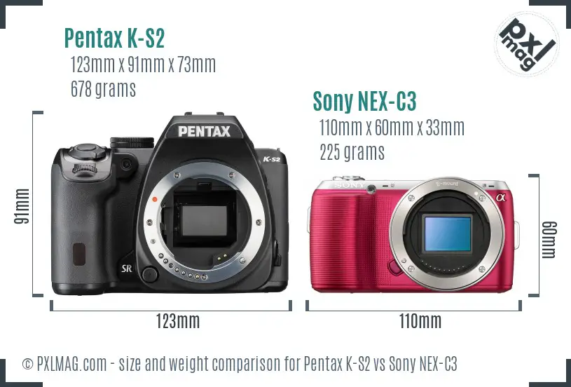 Pentax K-S2 vs Sony NEX-C3 size comparison Pentax K-S2 vs Sony NEX-C3 size comparison