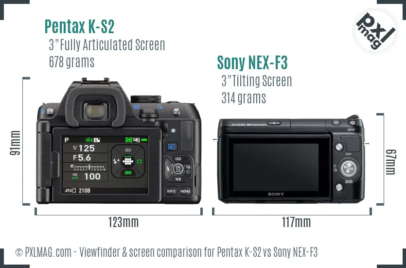 Pentax K-S2 vs Sony NEX-F3 Screen and Viewfinder comparison