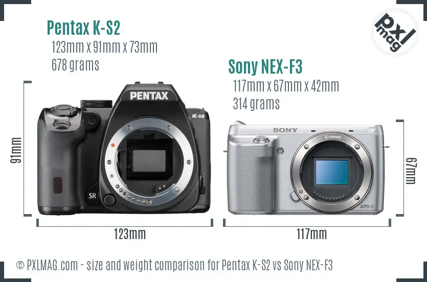 Pentax K-S2 vs Sony NEX-F3 size comparison