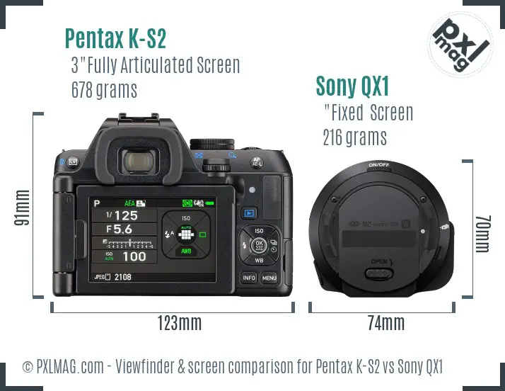 Pentax K-S2 vs Sony QX1 Screen and Viewfinder comparison Pentax K-S2 vs Sony QX1 Screen and Viewfinder comparison