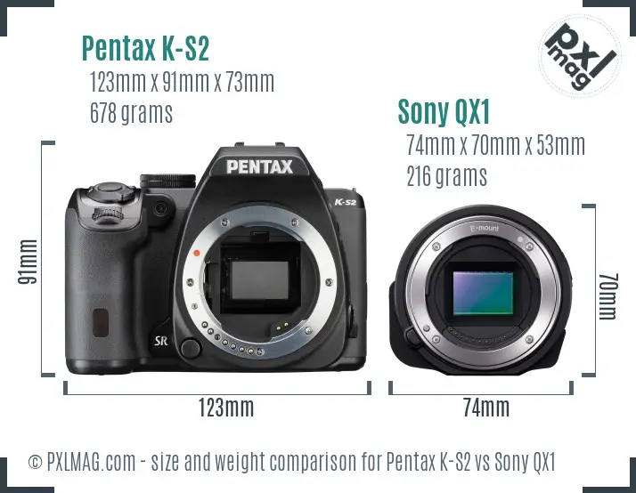 Pentax K-S2 vs Sony QX1 size comparison Pentax K-S2 vs Sony QX1 size comparison