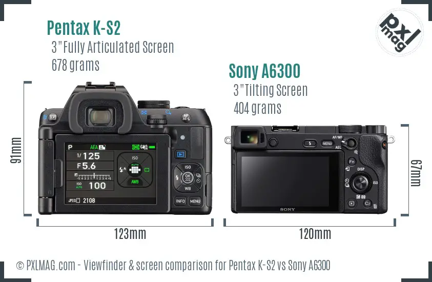 Pentax K-S2 vs Sony A6300 Screen and Viewfinder comparison