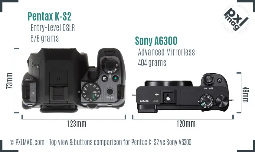 Pentax K-S2 vs Sony A6300 top view buttons comparison