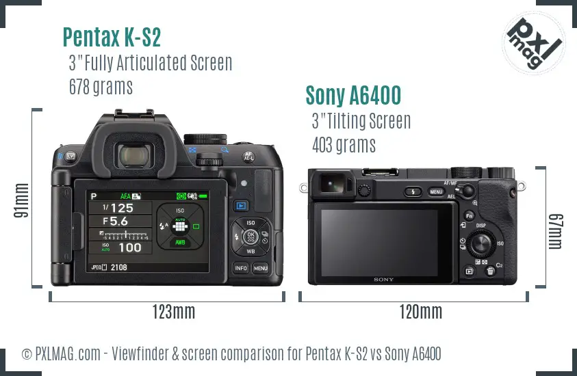 Pentax K-S2 vs Sony A6400 Screen and Viewfinder comparison